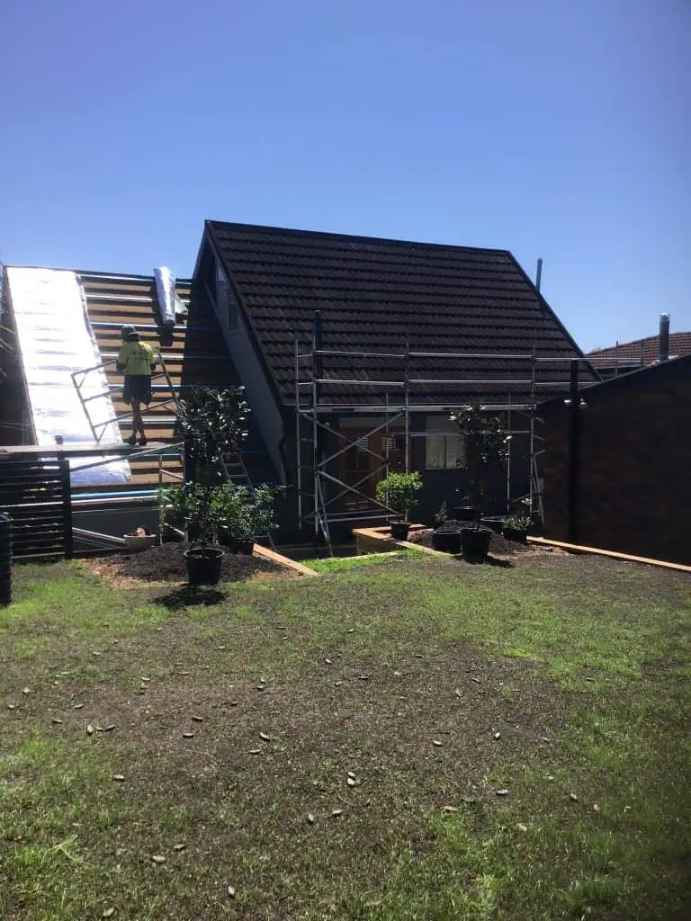 Scaffolding on a residential building for a roof replacement in Capalaba