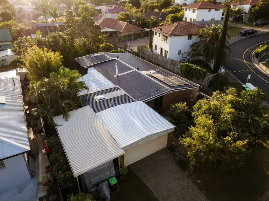 Metal to Colorbond roof replacement with solar panels on a home