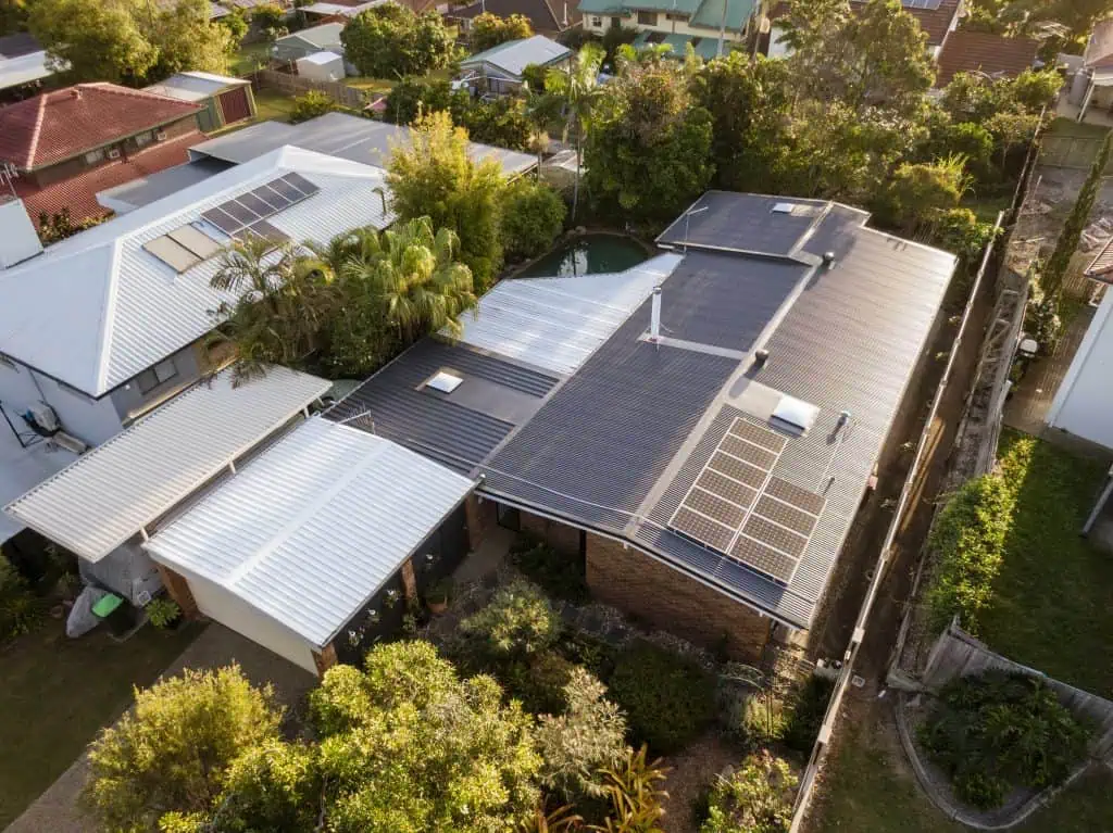 Metal to Colorbond roof replacement with solar panels on a home