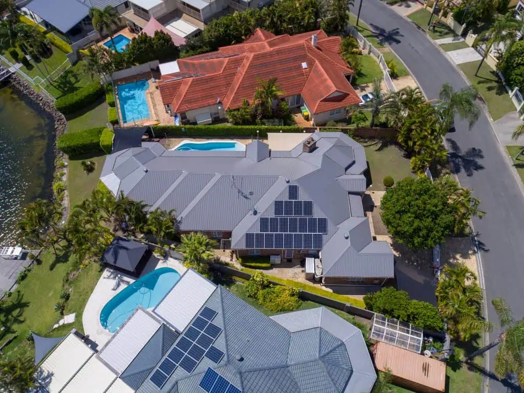 Finished metal roof on a large residential home