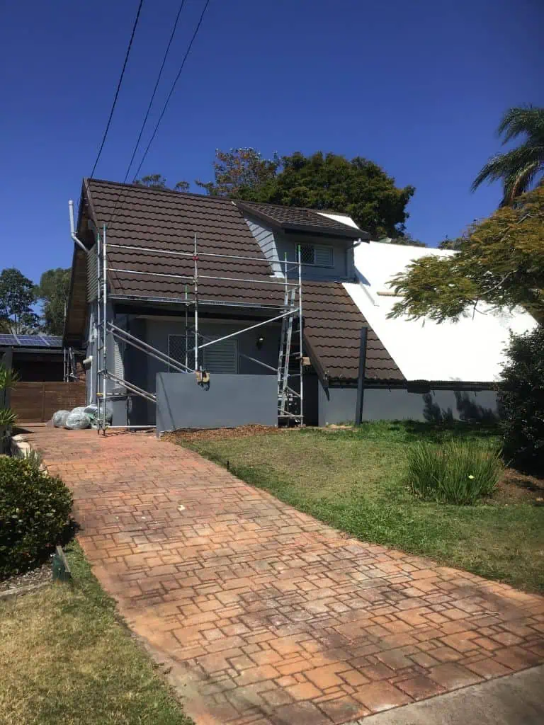 Scaffolding on a residential building for a roof replacement in Capalaba