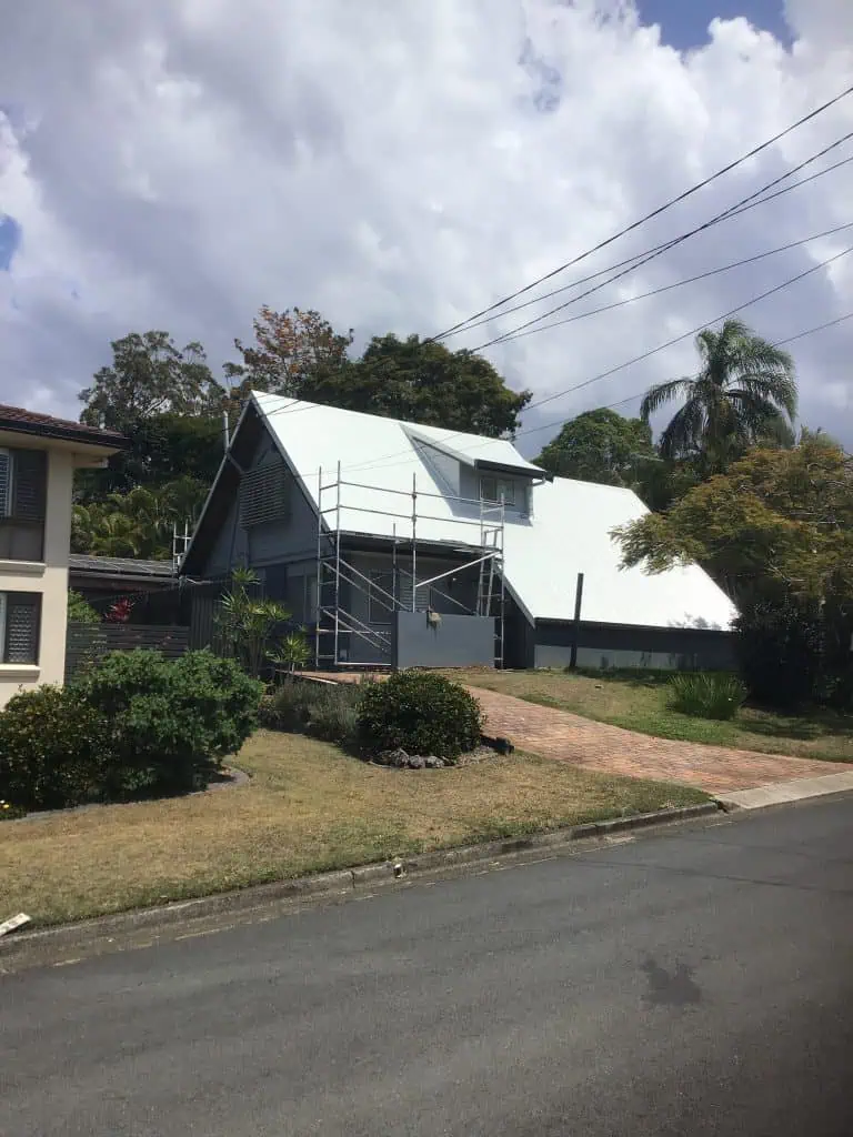 Scaffolding on a building for a roof replacement in Capalaba