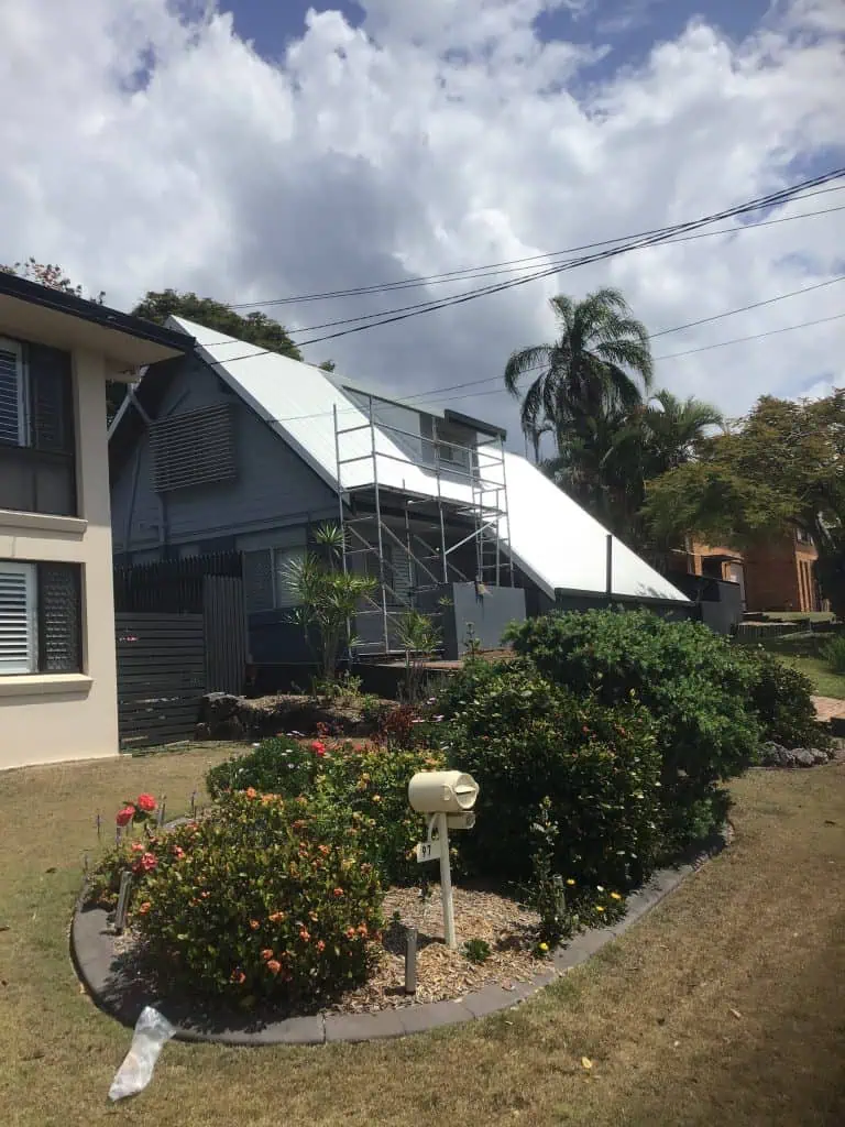 Scaffolding on a building for a roof replacement in Capalaba