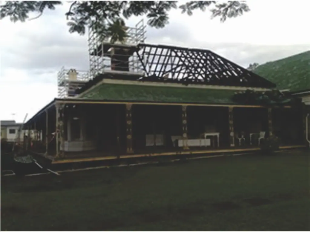 Heritage roof replacement at Hanworth House in progress.